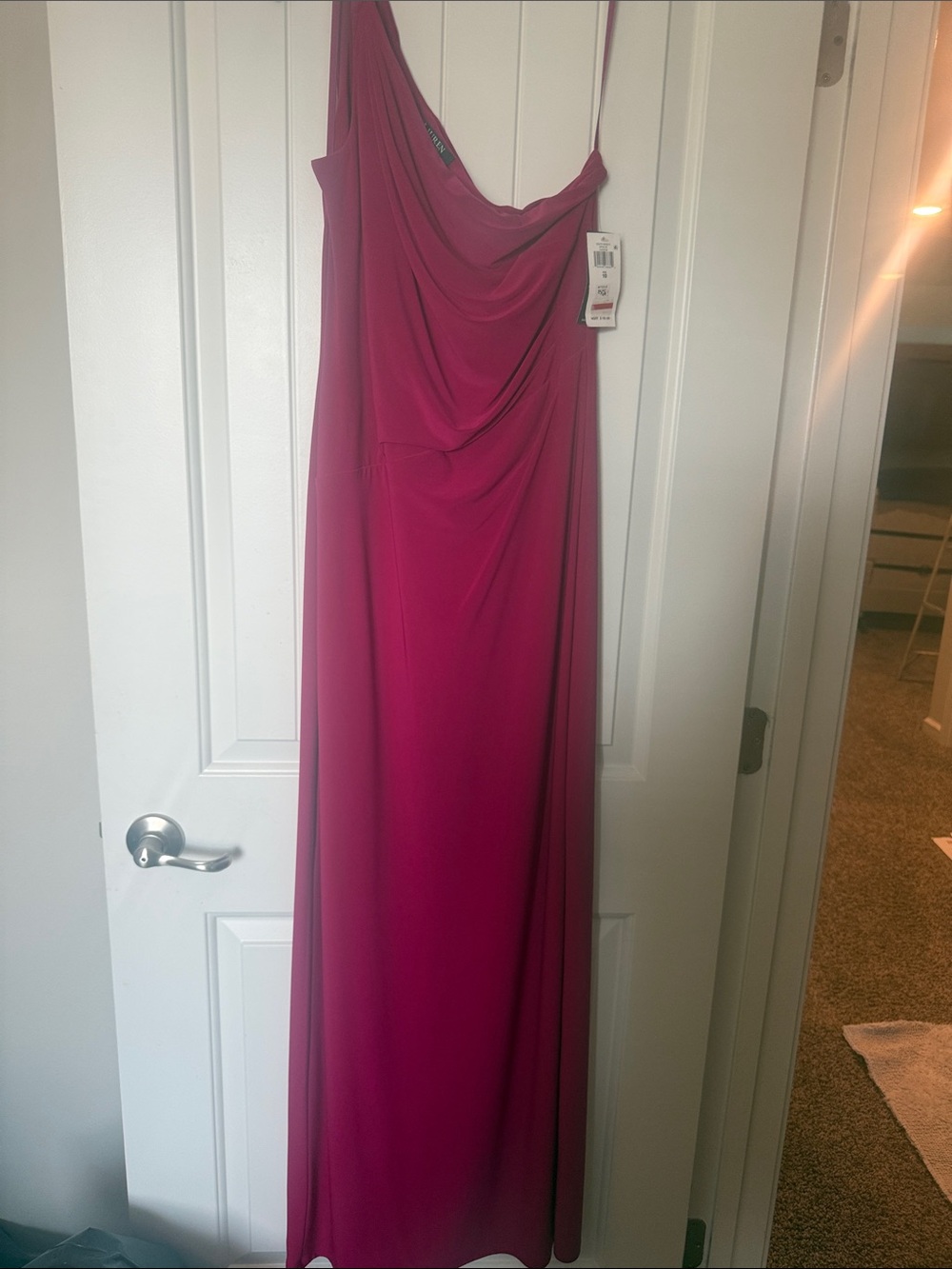 Ralph Lauren Fuchsia One-Shoulder Maxi Dress